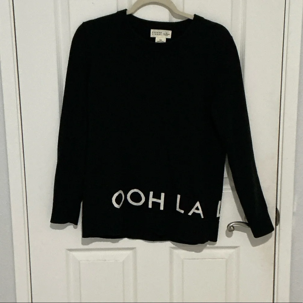 Kate spade Brooke Street size S Chic Black Sweater “OHH LA LA” cotton cashmere - Picture 1 of 4